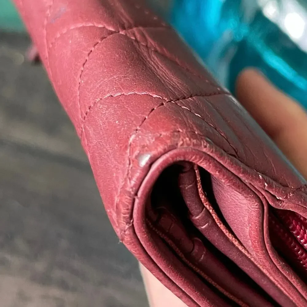 Chanel CC French Lambskin Wallet in a rare raspberry color COA Authentic